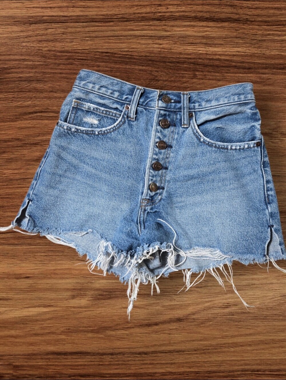 Abercrombie & Fitch Medium Blue Natural Rise Button-Front Denim Shorts